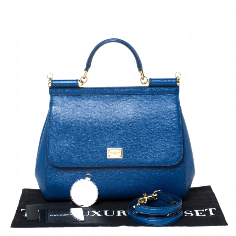 Pre Owned Dolce and Gabbana Blue Leather Miss Sicily Top Handle Bag