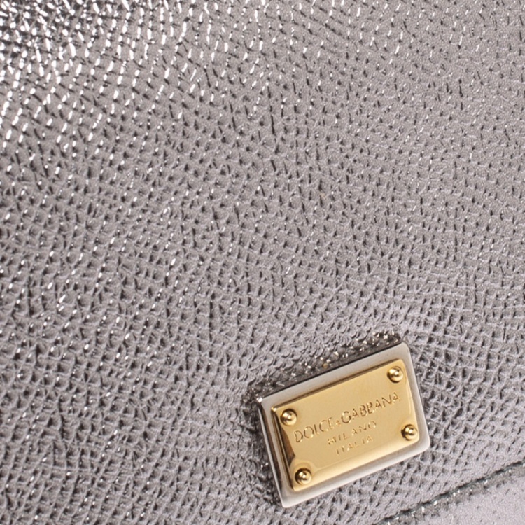 Pre Owned Dolce & Gabbana Silver Leather Sicily Smartphone Von Bag