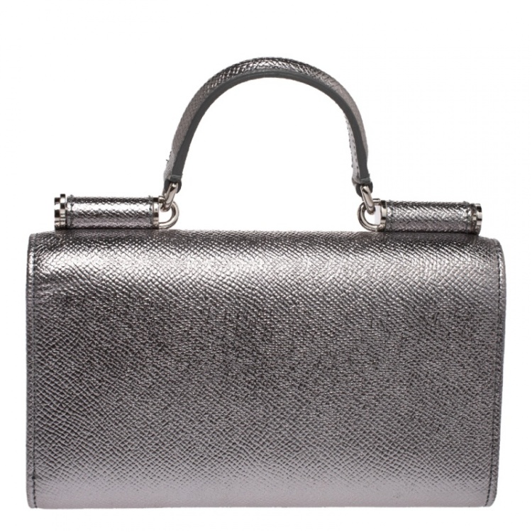 Pre Owned Dolce & Gabbana Silver Leather Sicily Smartphone Von Bag