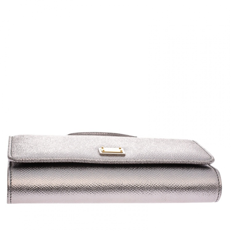 Pre Owned Dolce & Gabbana Silver Leather Sicily Smartphone Von Bag