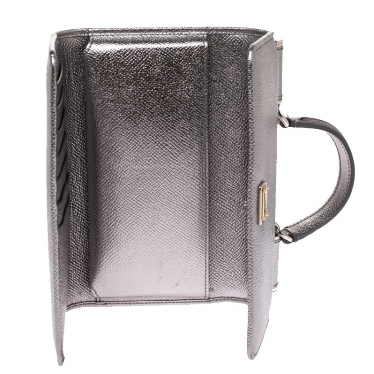 Pre Owned Dolce & Gabbana Silver Leather Sicily Smartphone Von Bag