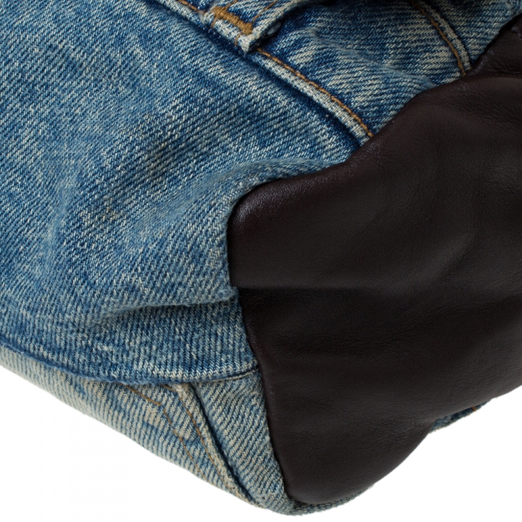 Pre Owned Dolce & Gabbana Blue/Dark Brown Denim and Leather Shoulder Bag