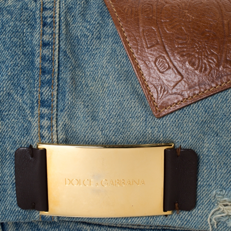 Pre Owned Dolce & Gabbana Blue/Dark Brown Denim and Leather Shoulder Bag