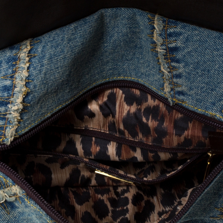 Pre Owned Dolce & Gabbana Blue/Dark Brown Denim and Leather Shoulder Bag