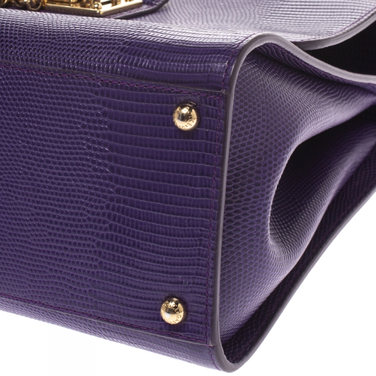 Pre Owned Dolce & Gabbana Purple Lizard Embossed Leather Medium Miss Monica Top Handle Bag