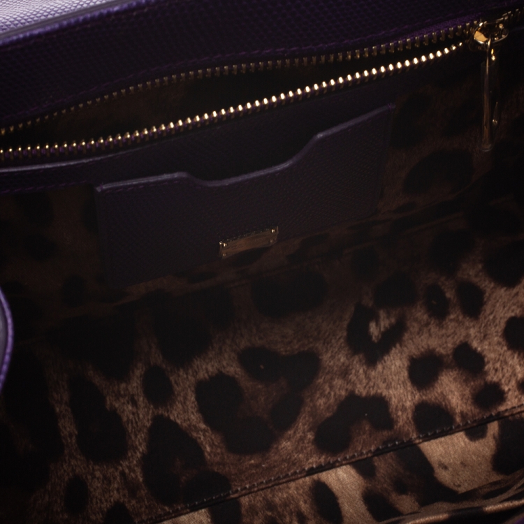 Pre Owned Dolce & Gabbana Purple Lizard Embossed Leather Medium Miss Monica Top Handle Bag
