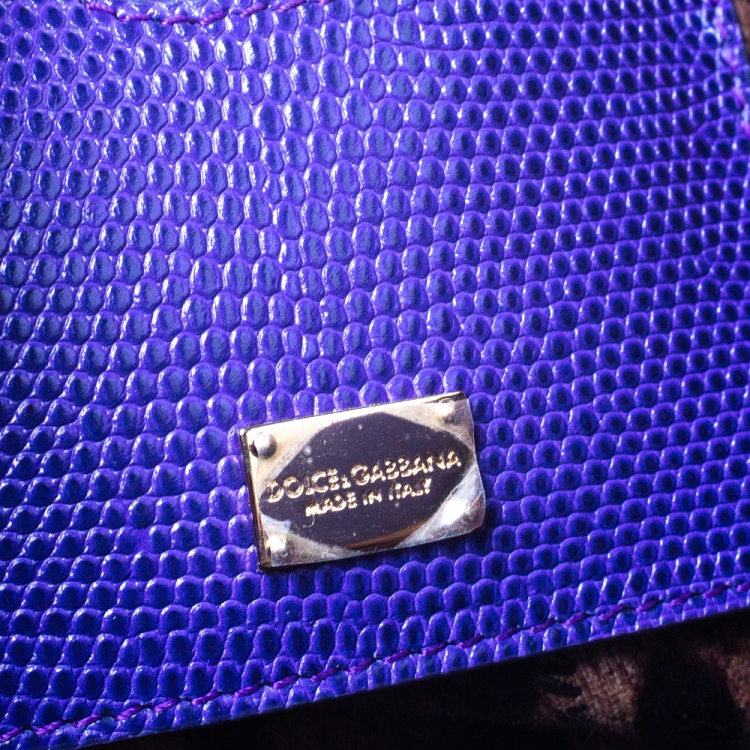 Pre Owned Dolce & Gabbana Purple Lizard Embossed Leather Medium Miss Monica Top Handle Bag