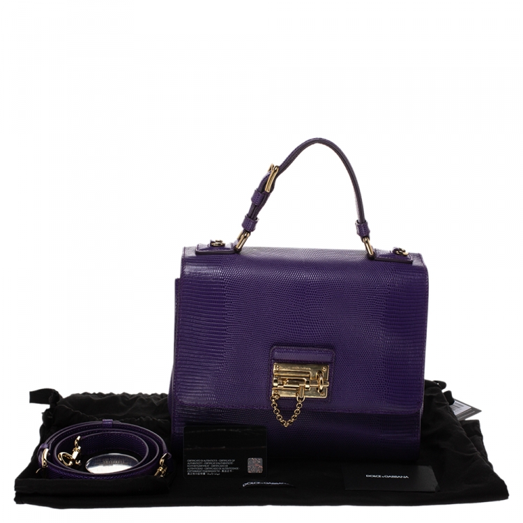 Pre Owned Dolce & Gabbana Purple Lizard Embossed Leather Medium Miss Monica Top Handle Bag