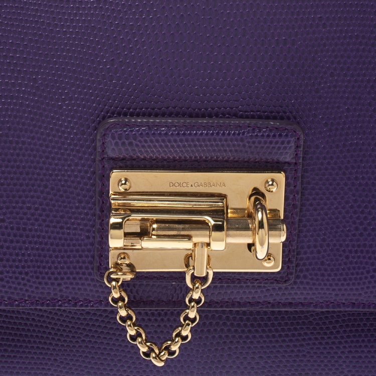 Pre Owned Dolce & Gabbana Purple Lizard Embossed Leather Medium Miss Monica Top Handle Bag