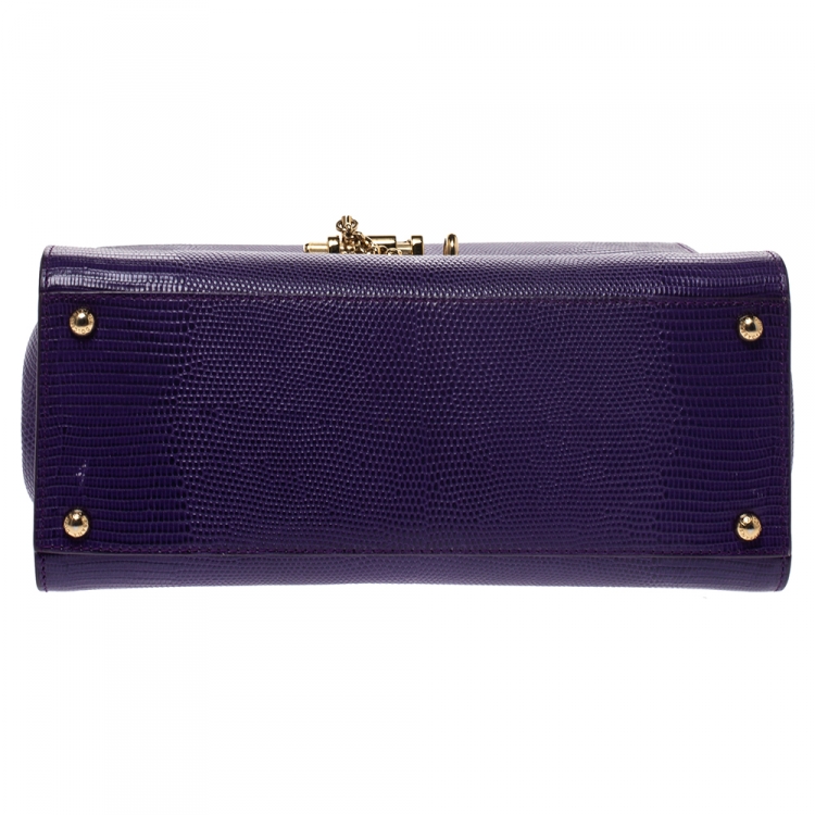 Pre Owned Dolce & Gabbana Purple Lizard Embossed Leather Medium Miss Monica Top Handle Bag