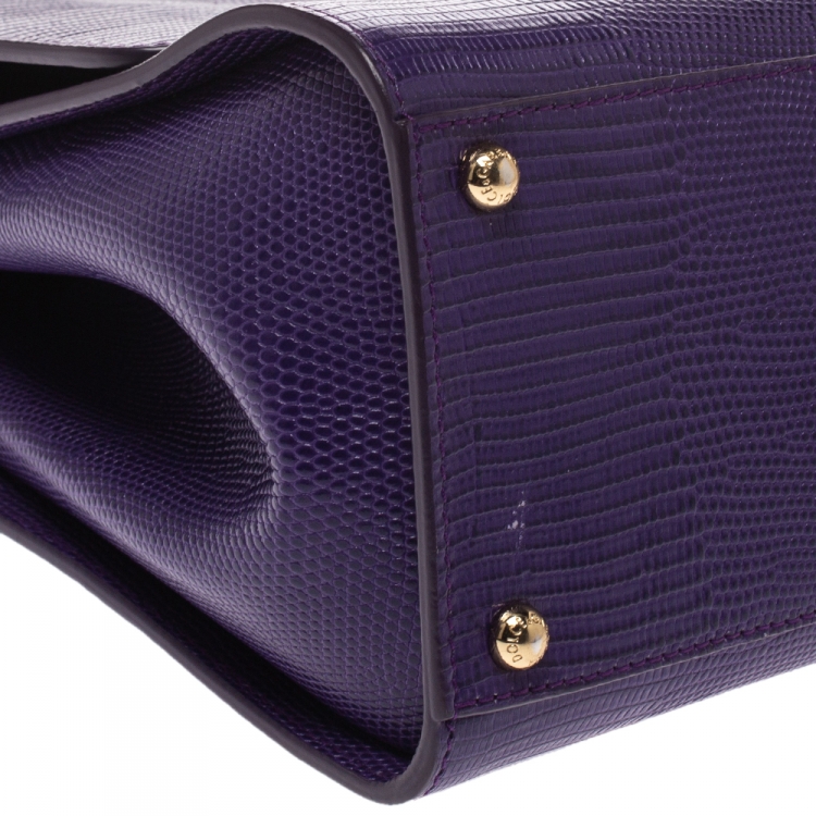 Pre Owned Dolce & Gabbana Purple Lizard Embossed Leather Medium Miss Monica Top Handle Bag