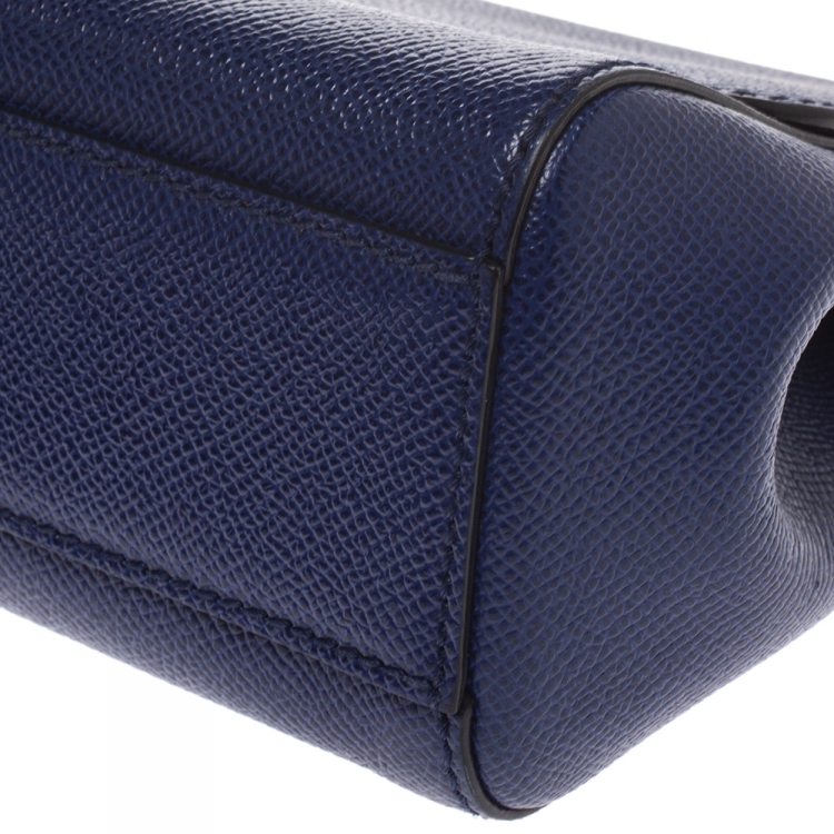 Pre Owned Dolce and Gabbana Blue Leather Mini Sicily Top Handle Bag