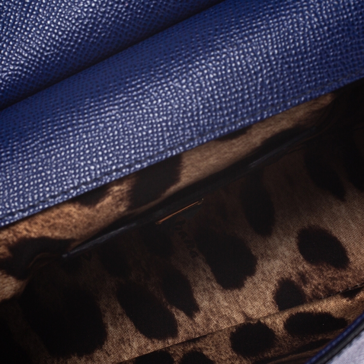 Pre Owned Dolce and Gabbana Blue Leather Mini Sicily Top Handle Bag