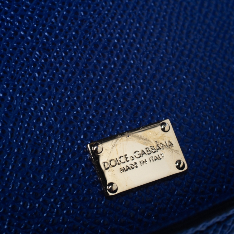 Pre Owned Dolce and Gabbana Blue Leather Mini Sicily Top Handle Bag