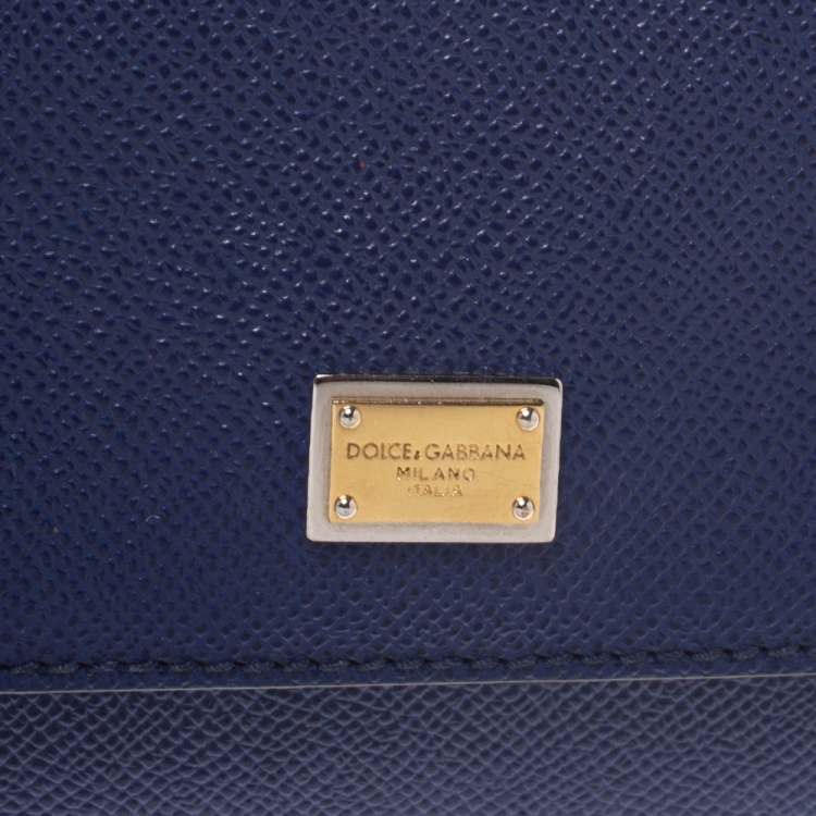 Pre Owned Dolce and Gabbana Blue Leather Mini Sicily Top Handle Bag