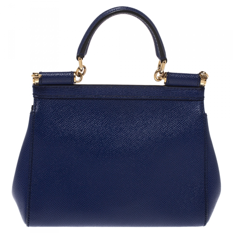 Pre Owned Dolce and Gabbana Blue Leather Mini Sicily Top Handle Bag