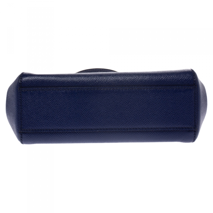 Pre Owned Dolce and Gabbana Blue Leather Mini Sicily Top Handle Bag