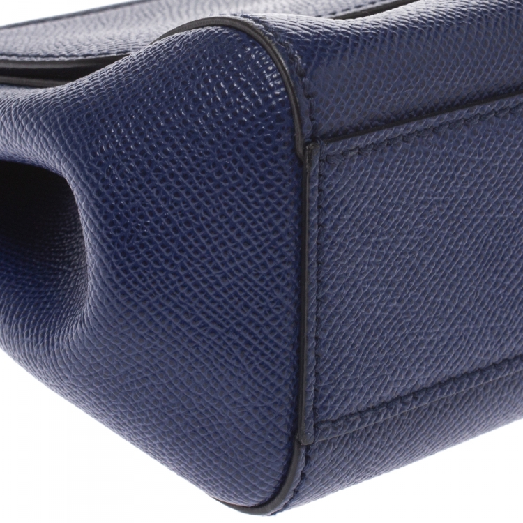 Pre Owned Dolce and Gabbana Blue Leather Mini Sicily Top Handle Bag