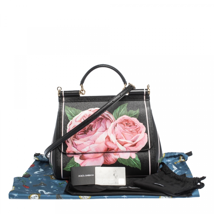 مملوكة مسبقًا Dolce & Gabbana Black Floral Leather Miss Sicily Top Handle Bag