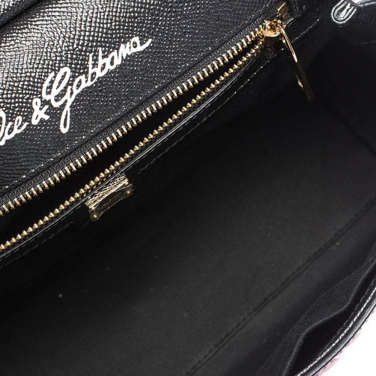 مملوكة مسبقًا Dolce & Gabbana Black Floral Leather Miss Sicily Top Handle Bag