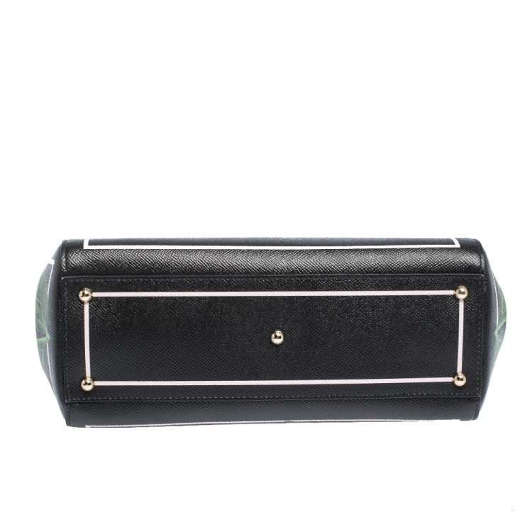 مملوكة مسبقًا Dolce & Gabbana Black Floral Leather Miss Sicily Top Handle Bag