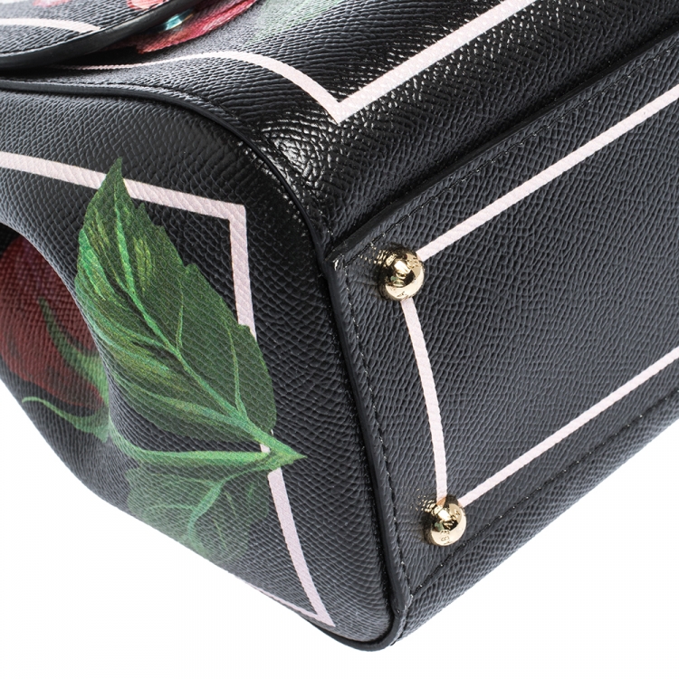 مملوكة مسبقًا Dolce & Gabbana Black Floral Leather Miss Sicily Top Handle Bag