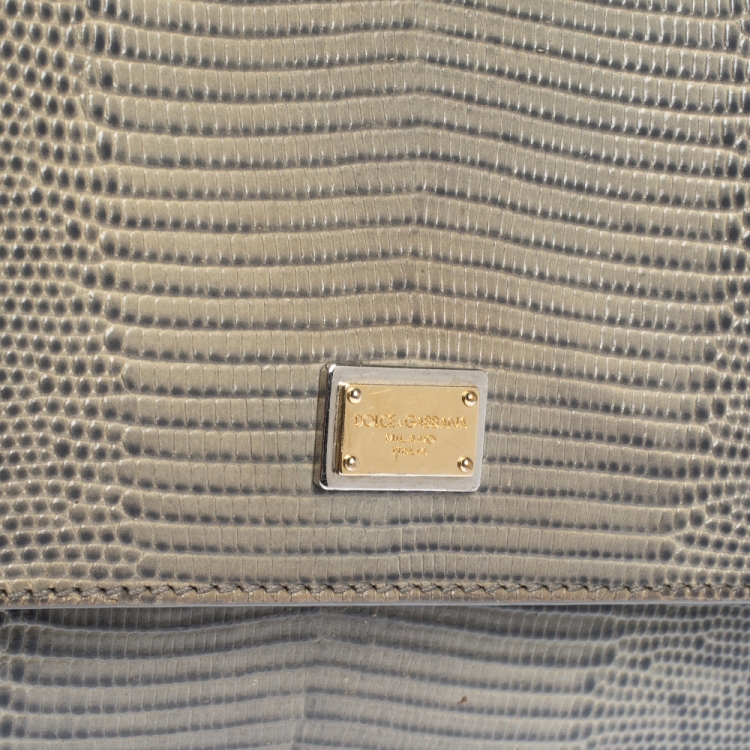 Pre Owned Dolce & Gabbana Grey Lizard Embossed Leather Small Miss Sicily Top Handle Bag