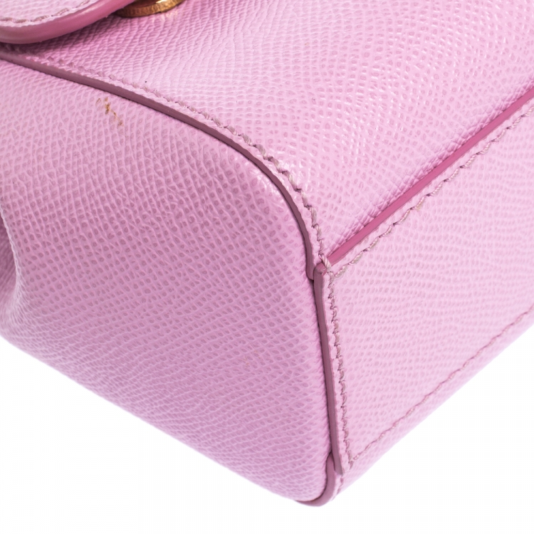 Pre Owned Dolce & Gabbana Pink Leather Small Miss Sicily Top Handle Bag