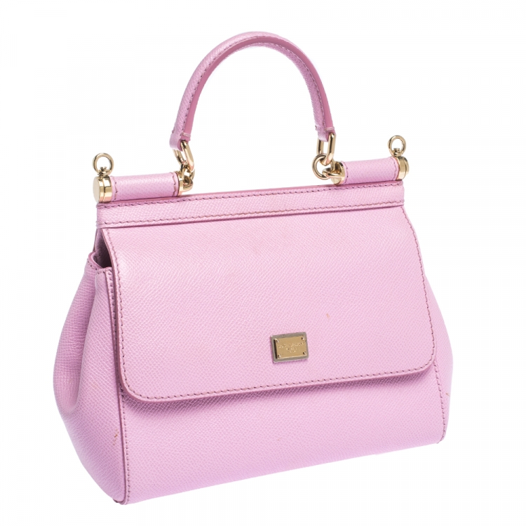 Pre Owned Dolce & Gabbana Pink Leather Small Miss Sicily Top Handle Bag