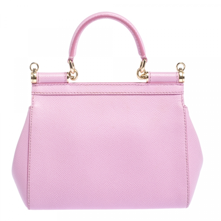 Pre Owned Dolce & Gabbana Pink Leather Small Miss Sicily Top Handle Bag