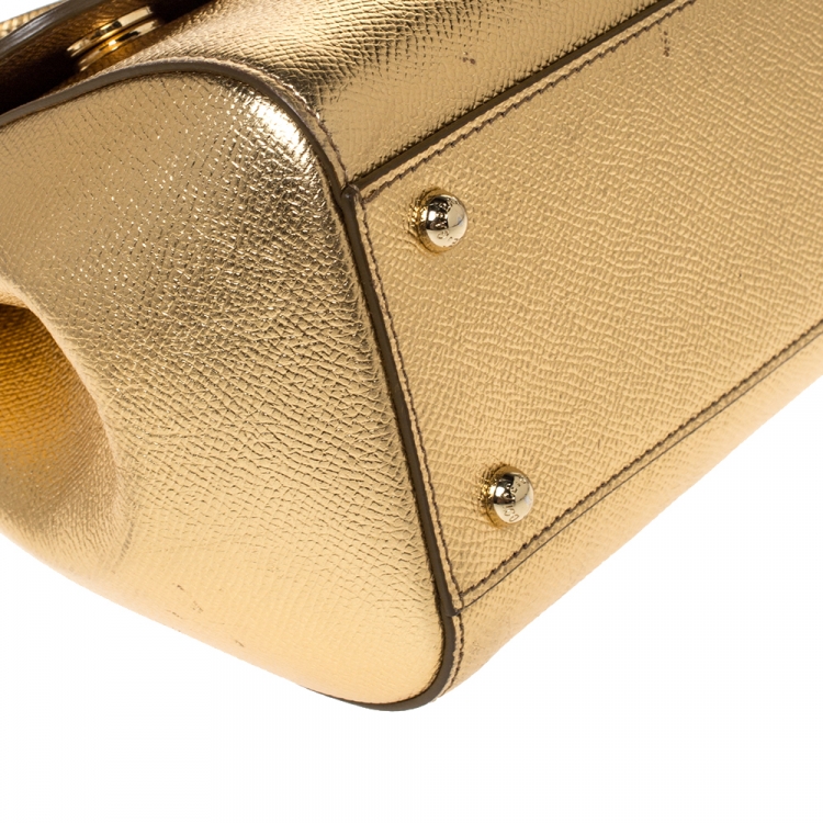 Pre Owned Dolce & Gabbana Metallic Gold Leather Medium Miss Sicily Tote