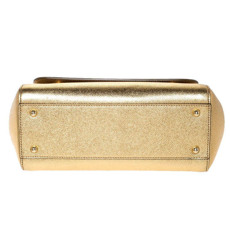 Pre Owned Dolce & Gabbana Metallic Gold Leather Medium Miss Sicily Tote