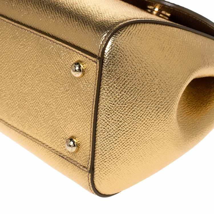 Pre Owned Dolce & Gabbana Metallic Gold Leather Medium Miss Sicily Tote