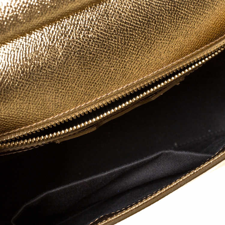 Pre Owned Dolce & Gabbana Metallic Gold Leather Medium Miss Sicily Tote