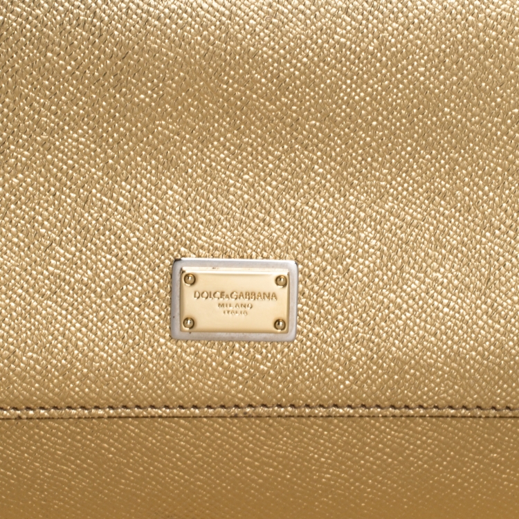 Pre Owned Dolce & Gabbana Metallic Gold Leather Medium Miss Sicily Tote