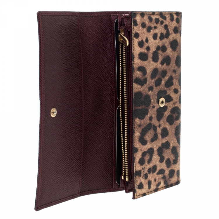 Pre Owned Dolce and Gabbana Brown Leopard Print Leather Dauphine Continental Wallet