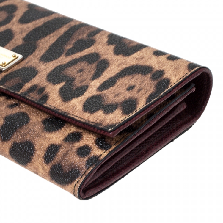 Pre Owned Dolce and Gabbana Brown Leopard Print Leather Dauphine Continental Wallet