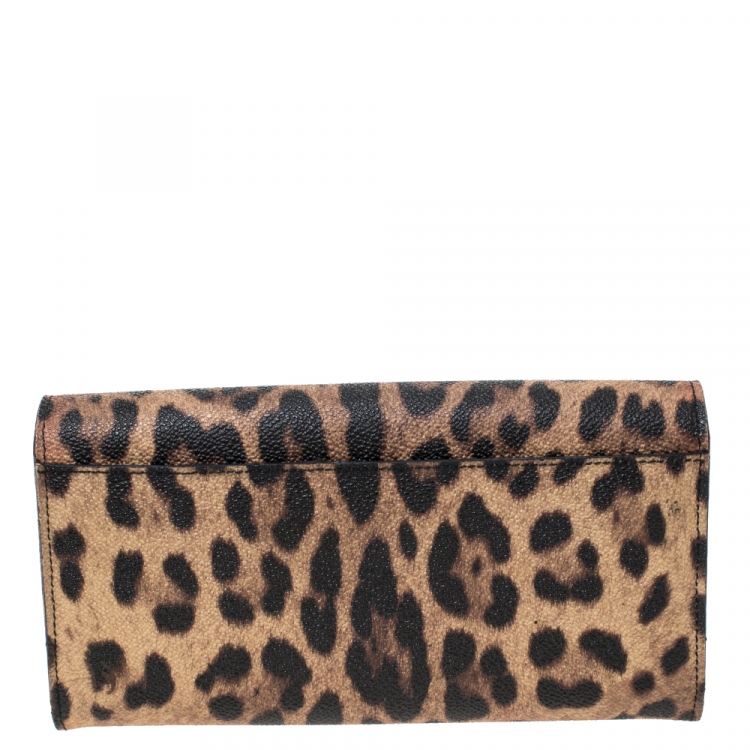 Pre Owned Dolce and Gabbana Brown Leopard Print Leather Dauphine Continental Wallet