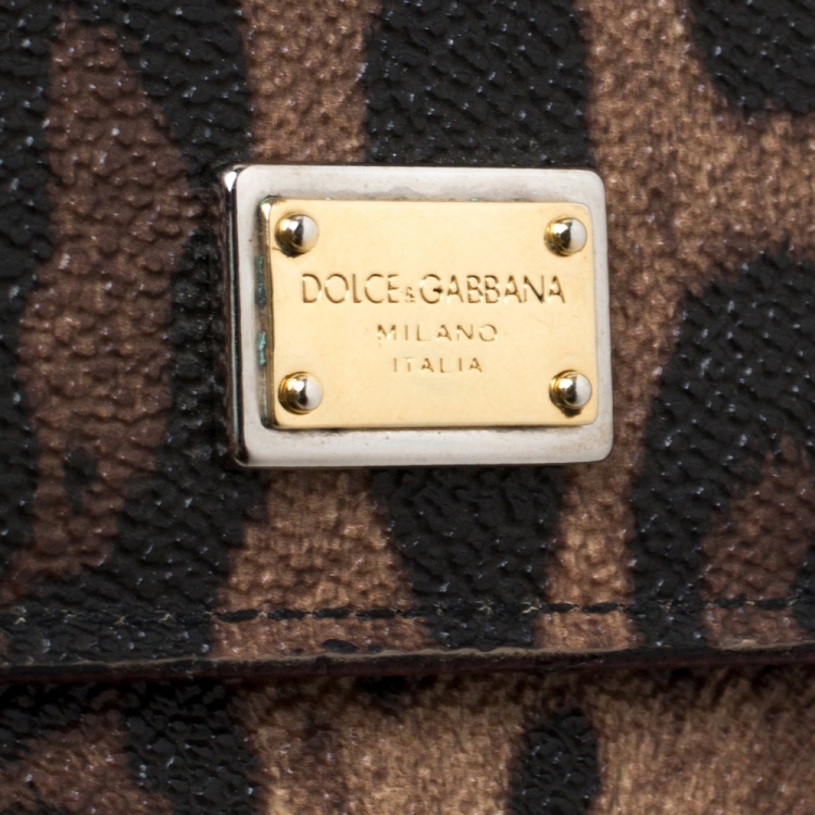 Pre Owned Dolce and Gabbana Brown Leopard Print Leather Dauphine Continental Wallet