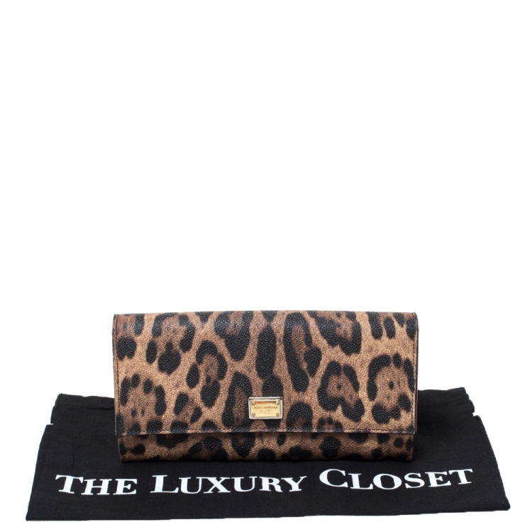 Pre Owned Dolce and Gabbana Brown Leopard Print Leather Dauphine Continental Wallet