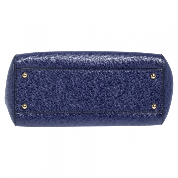 Pre Owned Dolce & Gabbana Blue Leather Medium Miss Sicily Top Handle Bag