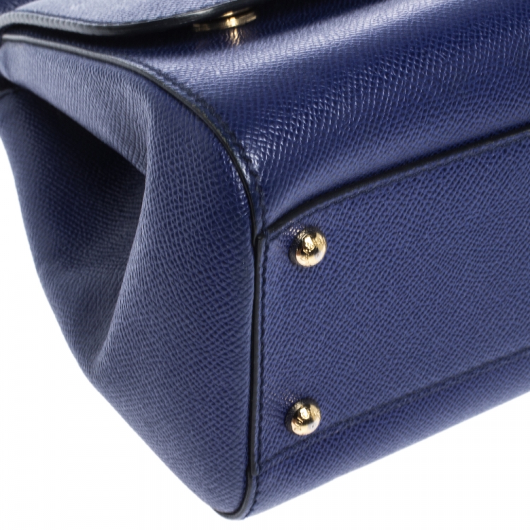 Pre Owned Dolce & Gabbana Blue Leather Medium Miss Sicily Top Handle Bag