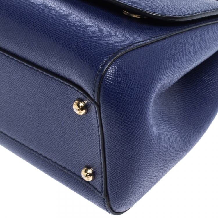 Pre Owned Dolce & Gabbana Blue Leather Medium Miss Sicily Top Handle Bag