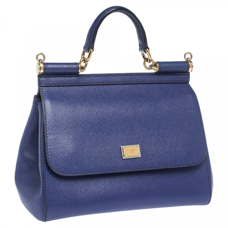 Pre Owned Dolce & Gabbana Blue Leather Medium Miss Sicily Top Handle Bag
