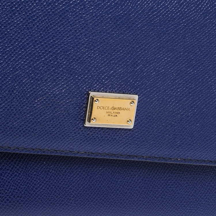 Pre Owned Dolce & Gabbana Blue Leather Medium Miss Sicily Top Handle Bag