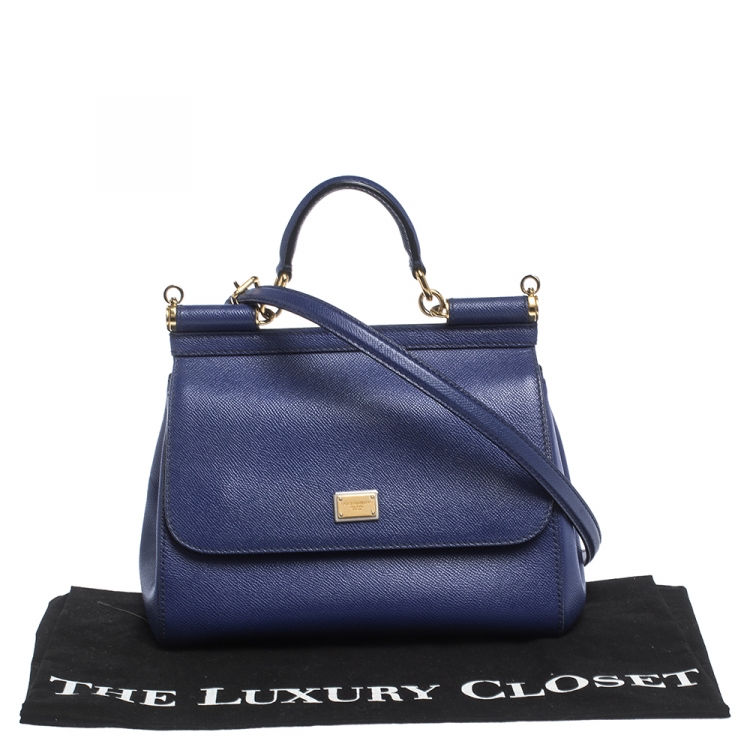 Pre Owned Dolce & Gabbana Blue Leather Medium Miss Sicily Top Handle Bag