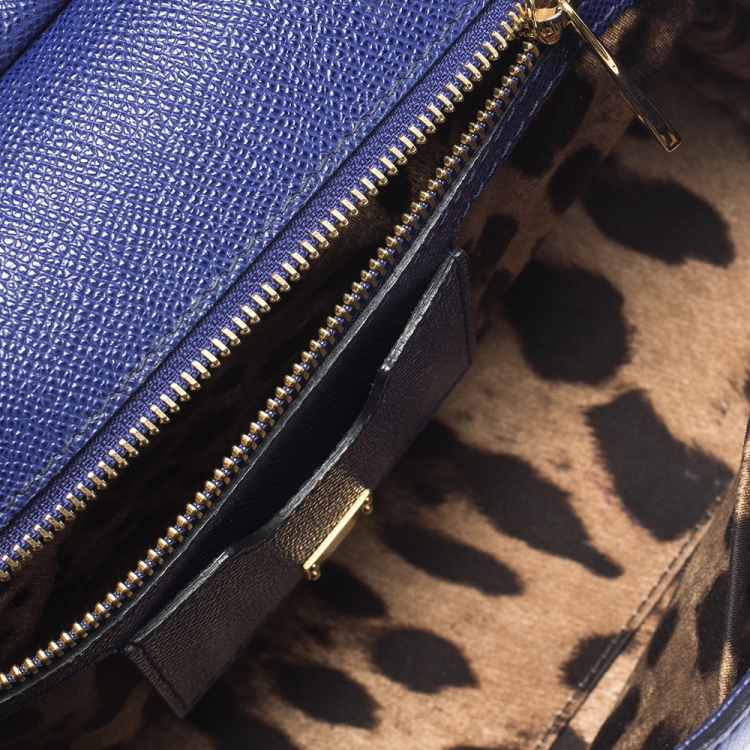 Pre Owned Dolce & Gabbana Blue Leather Medium Miss Sicily Top Handle Bag