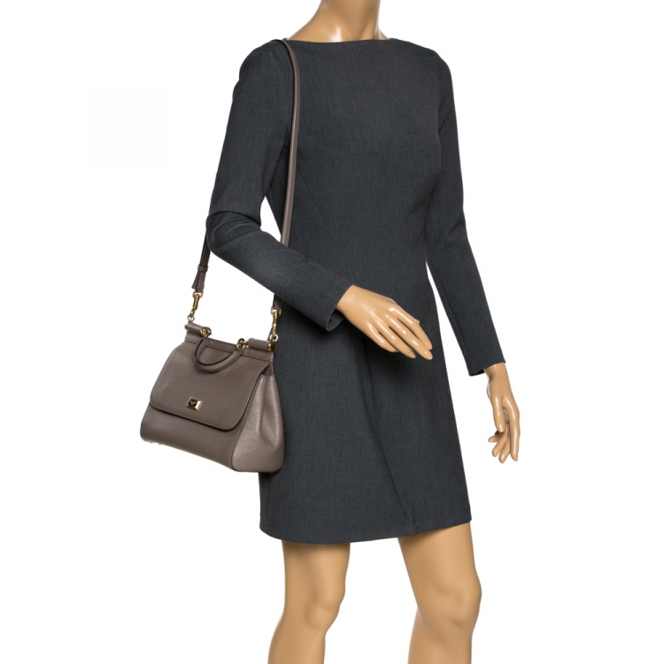 Pre Owned Dolce & Gabbana Grey Leather Medium Miss Sicily Top Handle Bag