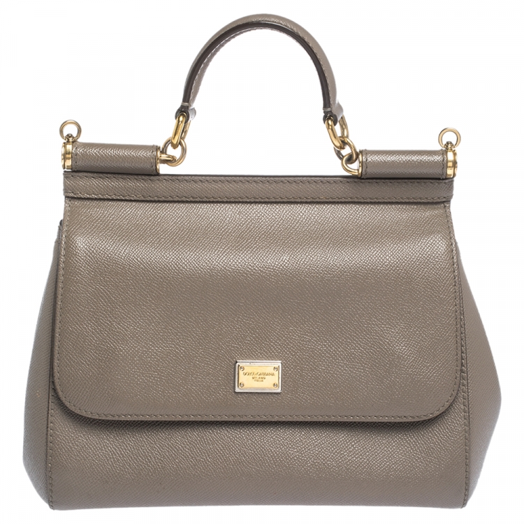 Pre Owned Dolce & Gabbana Grey Leather Medium Miss Sicily Top Handle Bag