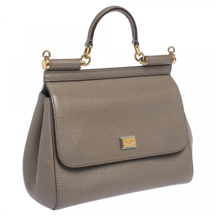Pre Owned Dolce & Gabbana Grey Leather Medium Miss Sicily Top Handle Bag